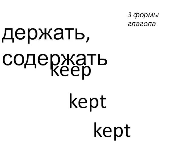 держать, содержать keep kept kept 3 формы глагола