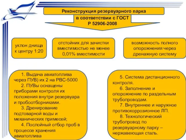 Реконструкция резервуарного парка в соответствии с ГОСТ Р 52906-2008 уклон днища