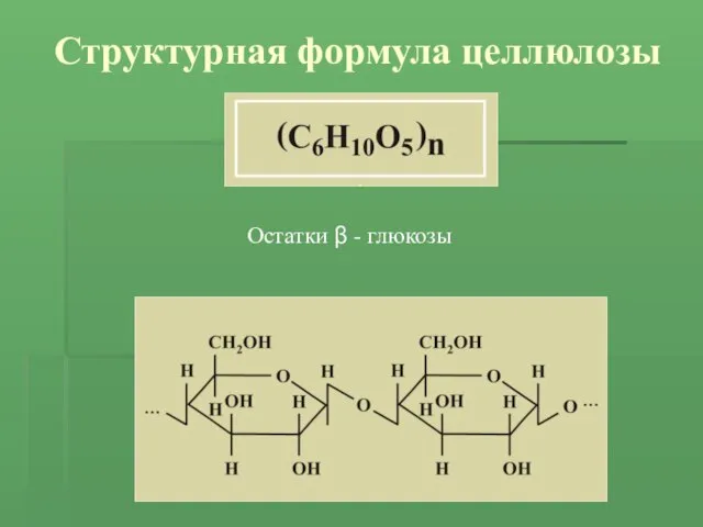 Структурная формула целлюлозы Остатки β - глюкозы