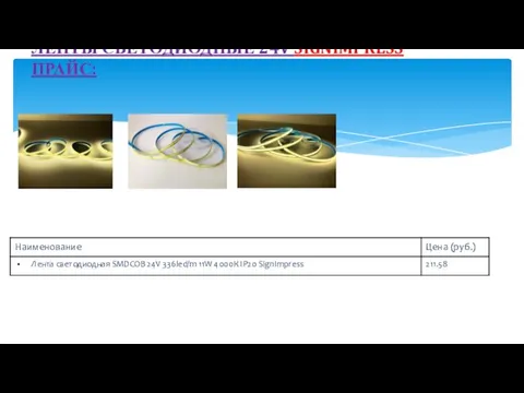 ЛЕНТЫ СВЕТОДИОДНЫЕ 24V SIGNIMPRESS ПРАЙС: