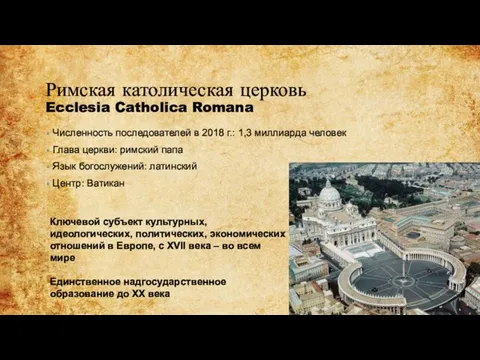 Римская католическая церковь Ecclesia Catholica Romana Численность последователей в 2018 г.: