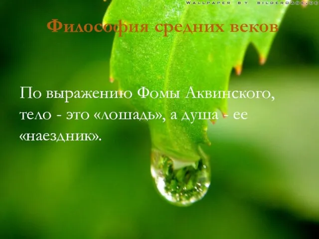 Философия средних веков По выражению Фомы Аквинского, тело - это «лошадь», а душа - ее «наездник».