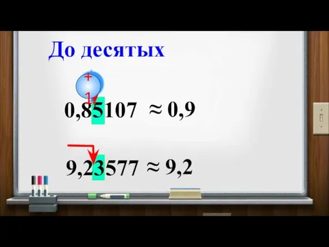 0,85107 ≈ 0,9 9,23577 ≈ 9,2 До десятых +1