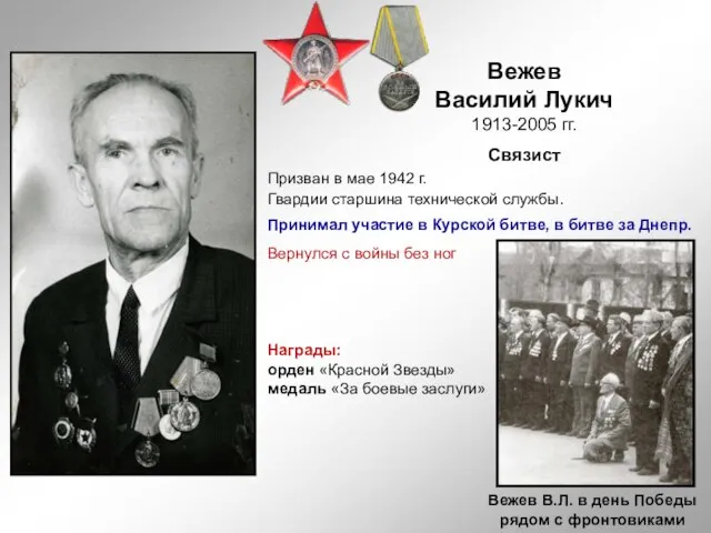 Вежев Василий Лукич 1913-2005 гг. Связист Призван в мае 1942 г.