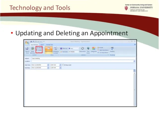 Technology and Tools Updating and Deleting an Appointment