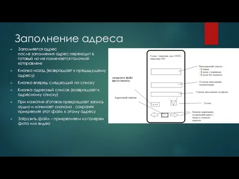 Заполнение адреса Заполняется адрес после заполнения адрес переходит в готовый но