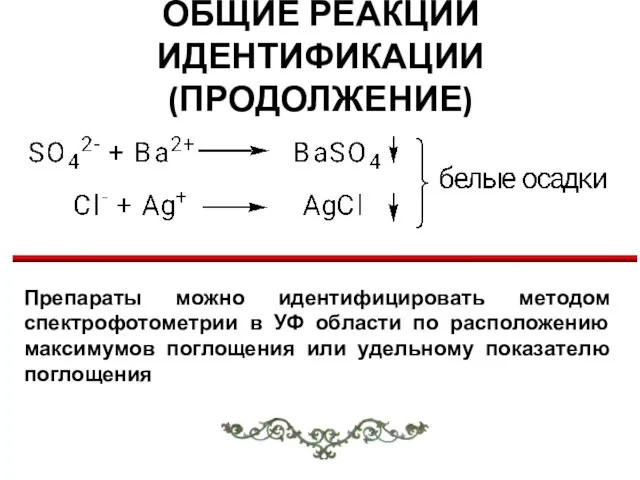 Препараты можно идентифицировать методом спектрофотометрии в УФ области по расположению максимумов