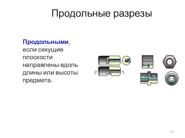 Продольные разрезы Продольными, если секущие плоскости направлены вдоль длины или высоты предмета.