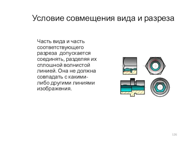 Условие совмещения вида и разреза Часть вида и часть соответствующего разреза