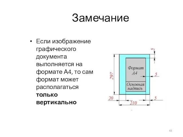 Замечание Если изображение графического документа выполняется на формате А4, то сам формат может располагаться только вертикально