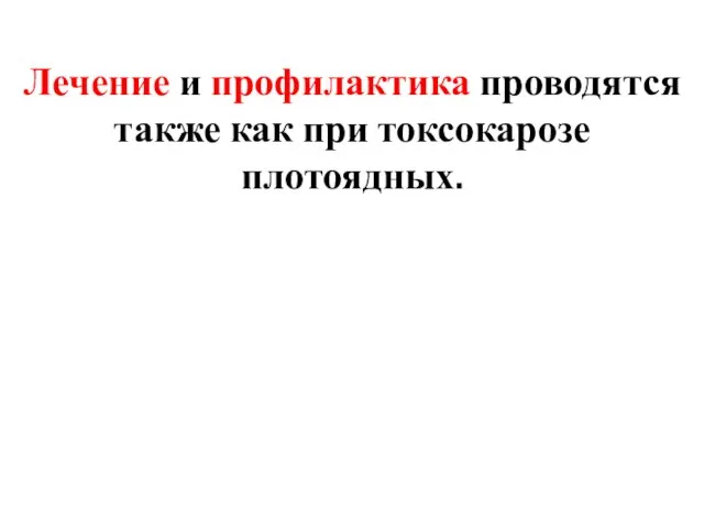 Лечение и профилактика проводятся также как при токсокарозе плотоядных.