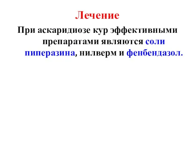 Лечение При аскаридиозе кур эффективными препаратами являются соли пиперазина, нилверм и фенбендазол.