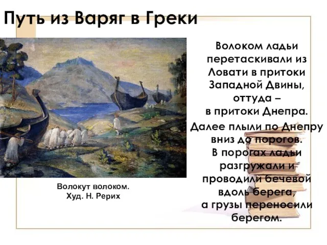 Путь из Варяг в Греки Волоком ладьи перетаскивали из Ловати в