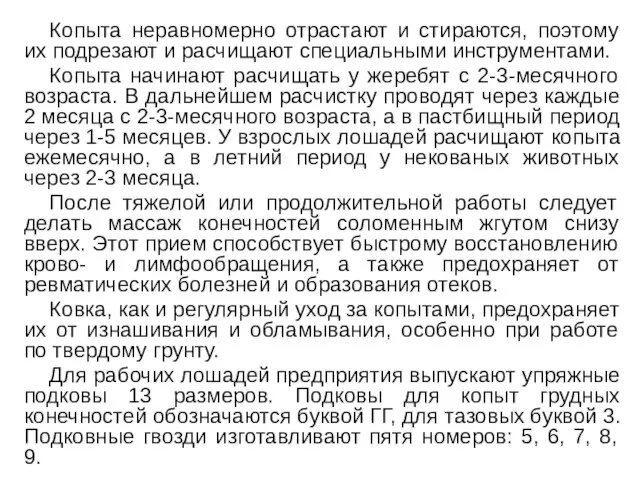 Копыта неравномерно отрастают и стираются, поэтому их подрезают и расчищают специальными