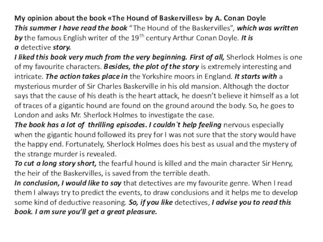 My opinion about the book «The Hound of Baskervilles» by A.