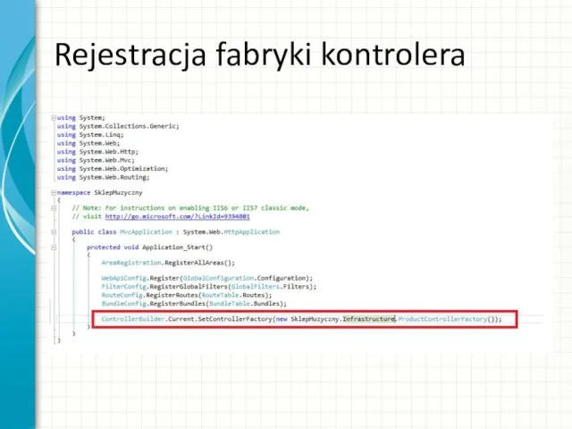 Rejestracja fabryki kontrolera