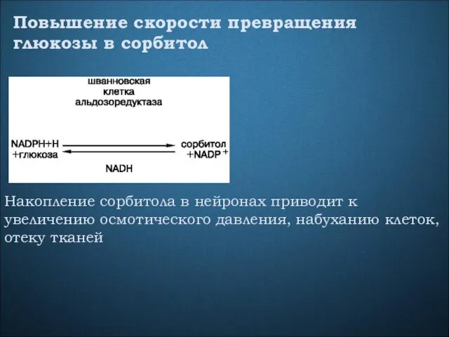 Повышение скорости превращения глюкозы в сорбитол Накопление сорбитола в нейронах приводит