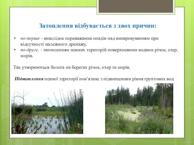 Затоплення відбувається з двох причин: по-перше - внаслідок переважання опадів над