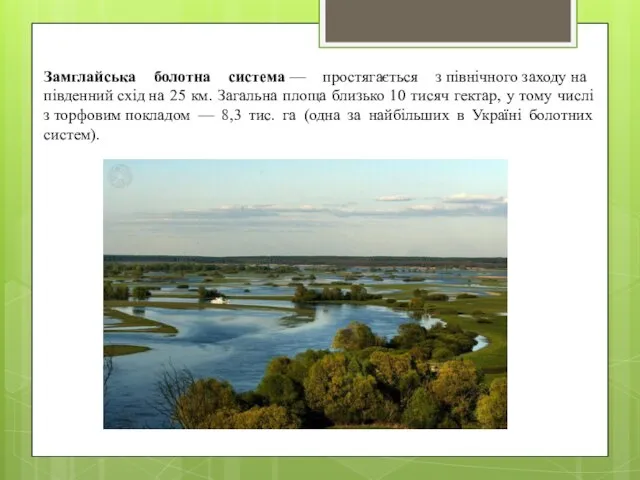 Замглайська болотна система — простягається з північного заходу на південний схід