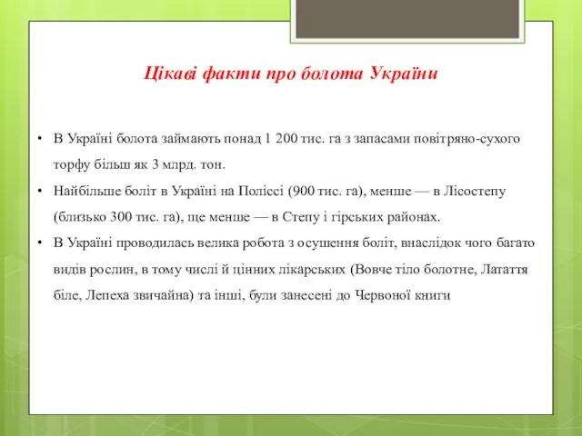 Цікаві факти про болота України В Україні болота займають понад 1