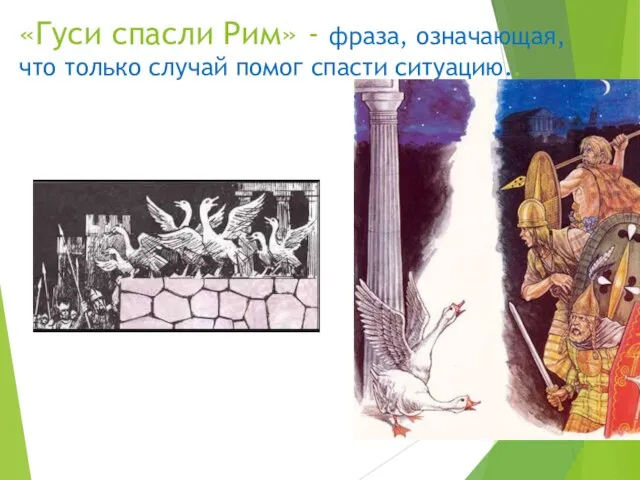 «Гуси спасли Рим» - фраза, означающая, что только случай помог спасти ситуацию..