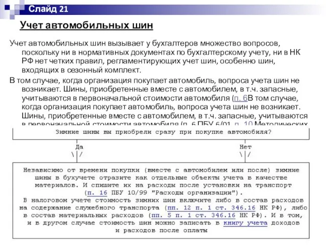 Учет автомобильных шин Учет автомобильных шин вызывает у бухгалтеров множество вопросов,