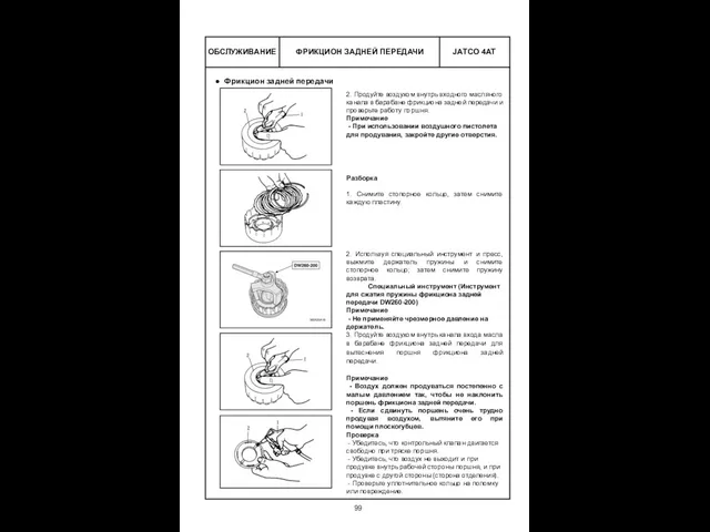 ФРИКЦИОН ЗАДНЕЙ ПЕРЕДАЧИ ОБСЛУЖИВАНИЕ 2. Продуйте воздухом внутрь входного масляного канала