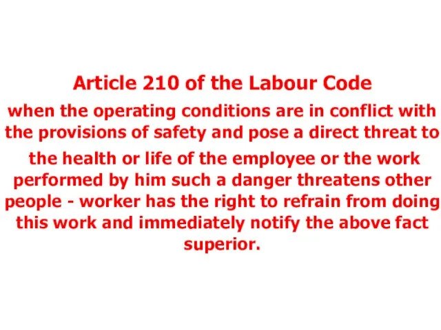 Article 210 of the Labour Code when the operating conditions are