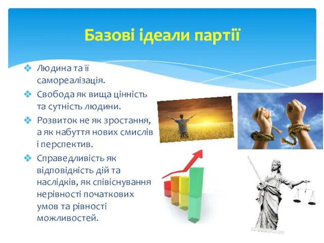 Базові ідеали партії Людина та її самореалізація. Свобода як вища цінність