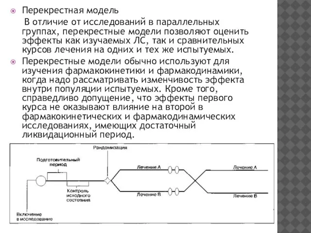 Перекрестная модель В отличие от исследований в параллельных группах, перекрестные модели