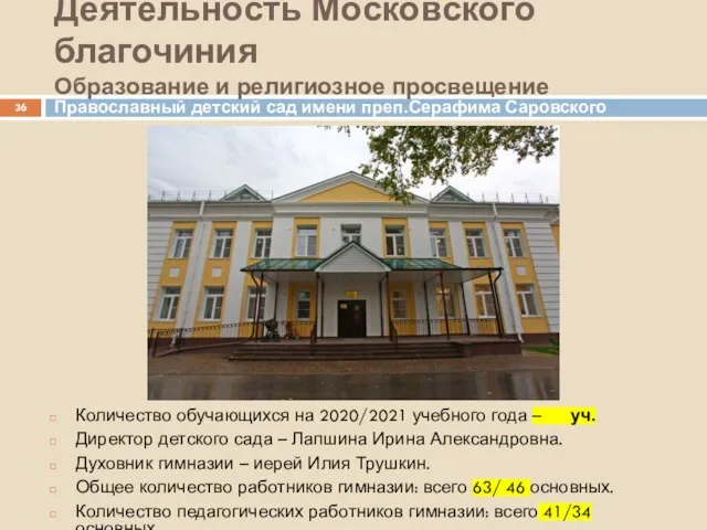 Деятельность Московского благочиния Образование и религиозное просвещение Количество обучающихся на 2020/2021