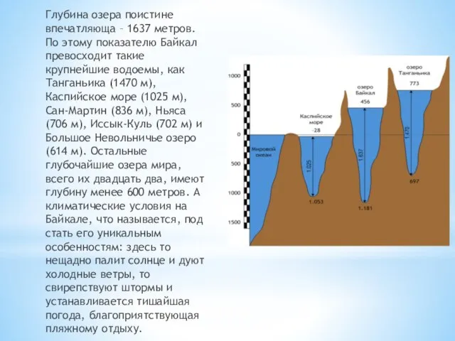 Глубина озера поистине впечатляюща – 1637 метров. По этому показателю Байкал