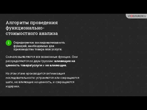 Алгоритм проведения функционально-стоимостного анализа 1 Определяется последовательность функций, необходимых для производства