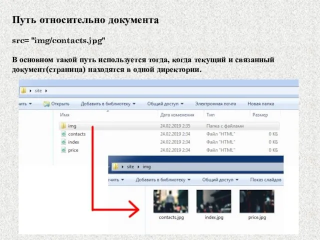 Путь относительно документа src= "img/contacts.jpg" В основном такой путь используется тогда,