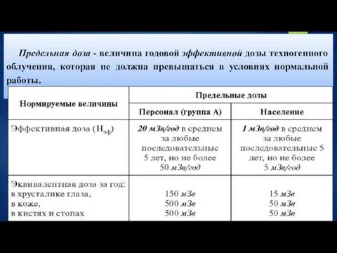 Предельная доза - величина годовой эффективной дозы техногенного облучения, которая не