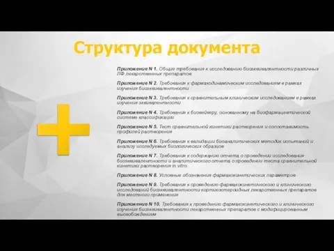 Структура документа Приложение N 1. Общие требования к исследованию биоэквивалентности различных