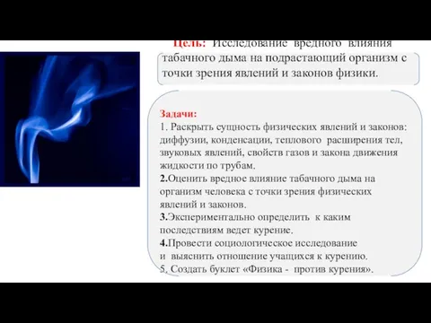 Цель: Исследование вредного влияния табачного дыма на подрастающий организм с точки