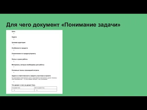 Для чего документ «Понимание задачи»