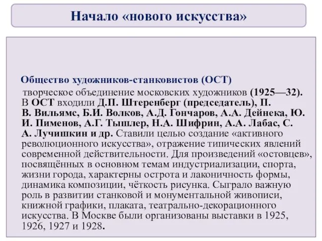 Общество художников-станковистов (ОСТ) творческое объединение московских художников (1925—32). В ОСТ входили