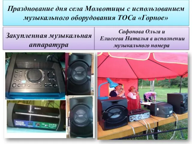 Празднование дня села Молвотицы с использованием музыкального оборудования ТОСа «Горное» Закупленная
