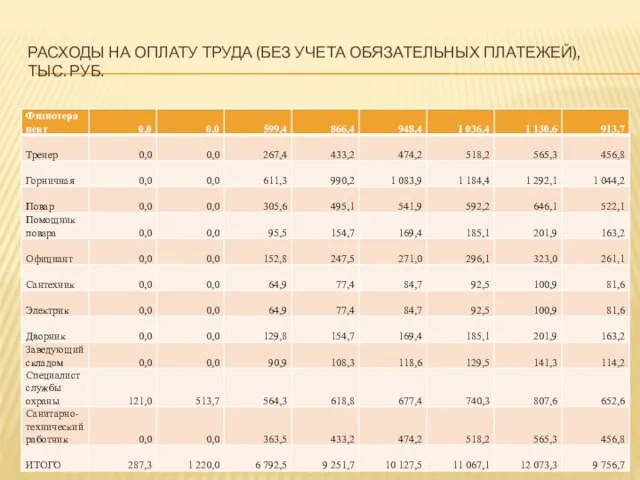 РАСХОДЫ НА ОПЛАТУ ТРУДА (БЕЗ УЧЕТА ОБЯЗАТЕЛЬНЫХ ПЛАТЕЖЕЙ), ТЫС. РУБ.