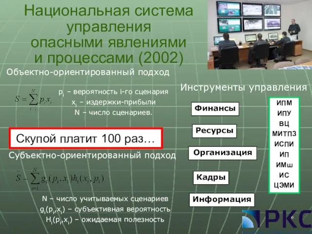 Национальная система управления опасными явлениями и процессами (2002) Объектно-ориентированный подход Субъектно-ориентированный