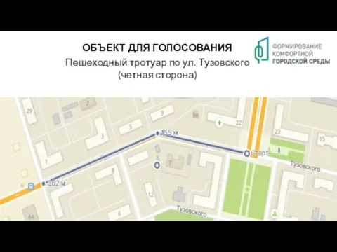 ОБЪЕКТ ДЛЯ ГОЛОСОВАНИЯ Пешеходный тротуар по ул. Тузовского (четная сторона)