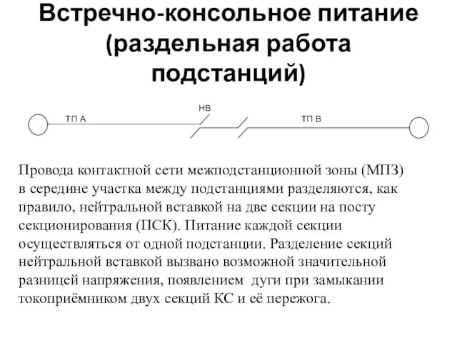 Встречно-консольное питание (раздельная работа подстанций) НВ ТП А ТП В Провода