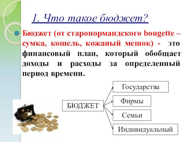 1. Что такое бюджет? Бюджет (от старонормандского bougette – сумка, кошель,