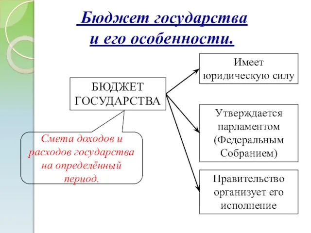 Бюджет государства и его особенности. Имеет юридическую силу Утверждается парламентом (Федеральным