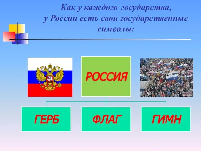 Как у каждого государства, у России есть свои государственные символы: