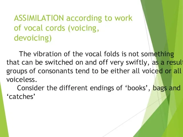 ASSIMILATION according to work of vocal cords (voicing, devoicing) The vibration