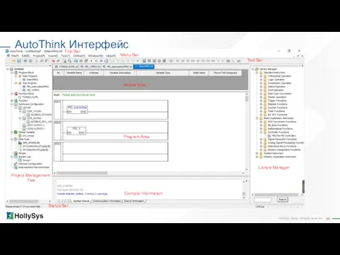 AutoThink Интерфейс Project Management Tree Program Area Library Manager Compile Information