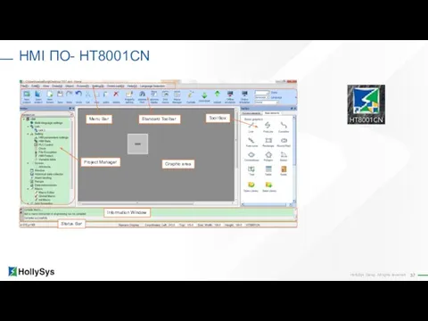 HMI ПО- HT8001CN Standard Toolbar Project Manager Graphic area Tool Box